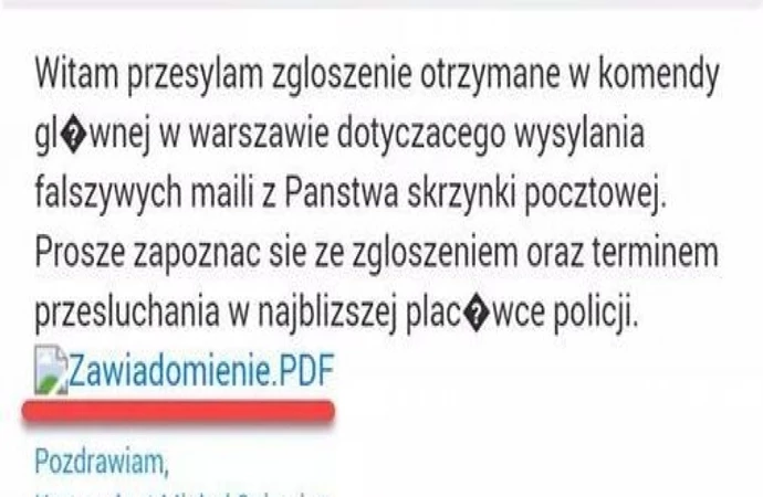 {Policja otrzymuje coraz więcej zgłoszeń o wiadomościach wysyłanych przez „policję skarbową”.}